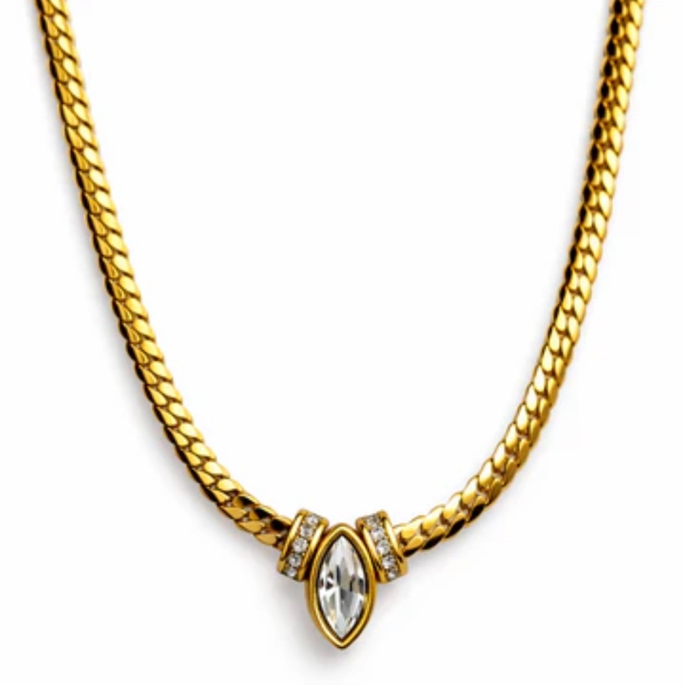 Gold Plated Stainless Steel Crystal Pendant Necklace